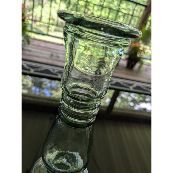 Antique Look Glass Candlestick/Bud Vase Green Tinted Thick 8" Farmhouse Cottage - Picture 10 of 12